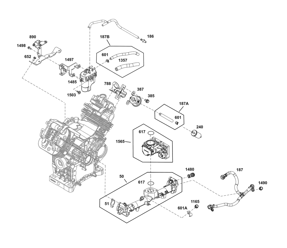 Throttle Body And Fuel Supply Group Diagram and Parts List for 61G277-0008-J1 400000 - 699999 Briggs and Stratton Engine